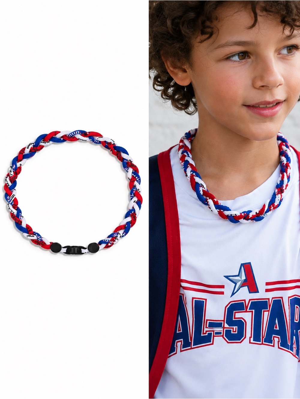 Youth Baseball Softball Braided Rope Necklace 18” Red White Blue NWT